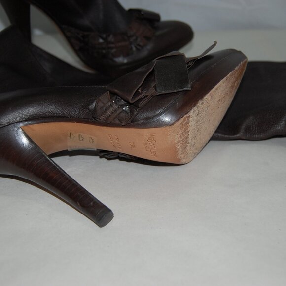 36.5/6.5❤️Tom Ford Yves Saint Laurent Leather Over the Knee High Heels BOOTS OTK - Picture 12 of 13